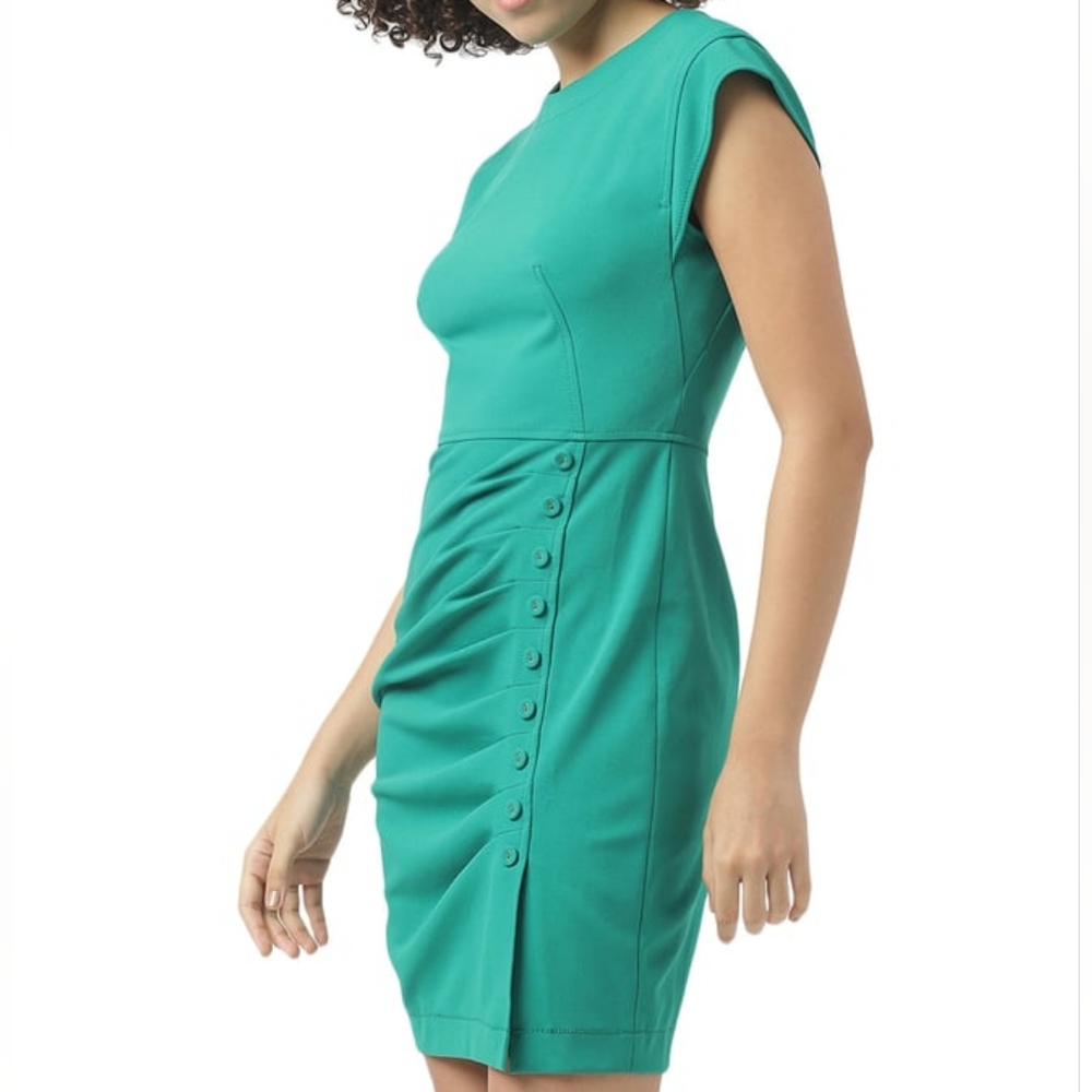 NWT CALVIN KLEIN | Ruched Button Detail Mini Sheath Dress - Picture 7 of 9